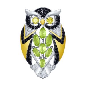 Broșă de argint cu email si peridot Spring Owl