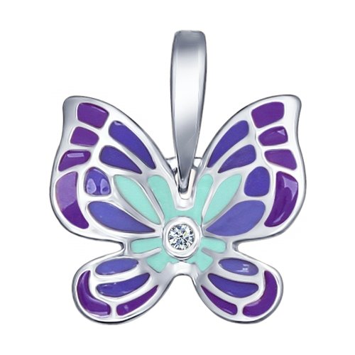 Pandantiv de argint cu email si zirconii Orchid Butterfly